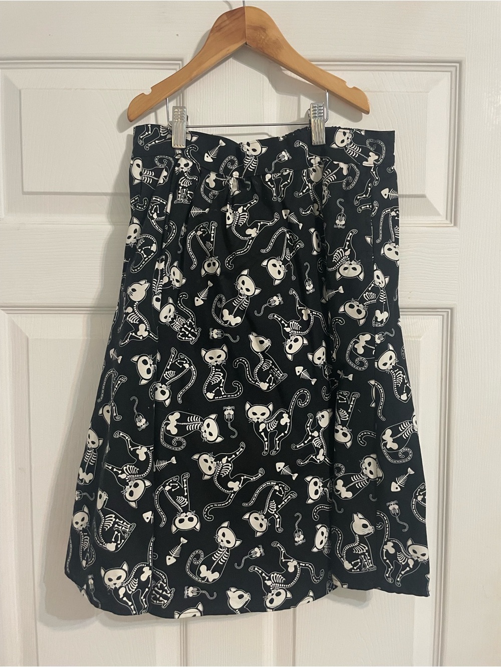 Black Skeleton Cat A-Line Skirt
